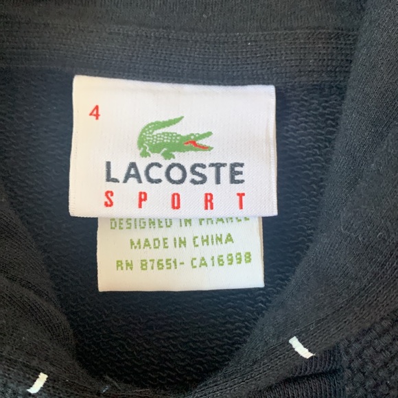 Lacoste giant logo black French terry cotton hoodie thin white stripes EUC - Picture 3 of 8
